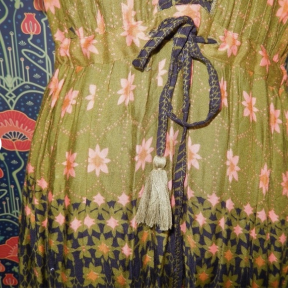 Free People Rare Feelings Olive Green Blue Floral Boho Maxi Dress Nwt XL - Picture 7 of 9